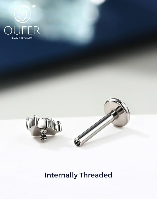 OUFER Body Piercing Titanium Cartilage Earrings 16G Flower Helix Earrings for Women Internally Thread Tragus Piercing Jewelry 8MM Conch Helix Tragus Stud Flat Back Cartilage Piercings for Women