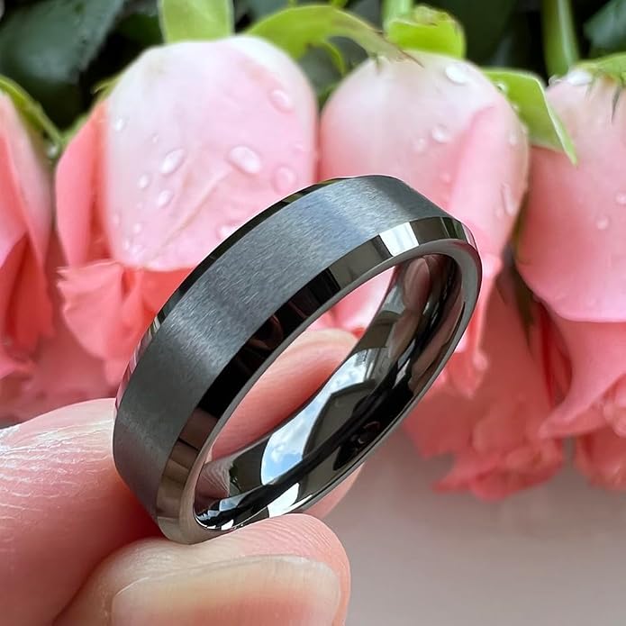 TUTISS 6mm 8mm Tungsten Rings for Men Women Fashion Engagement Wedding Bands Matte Finish Beveled Edges Comfort Fit