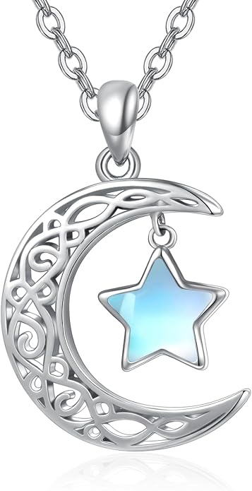 Dreamboat Sterling Silver Moon and Star Necklace Silver Crescent Moon Necklaces for Women Star Pendant Celestial Jewelry Gifts