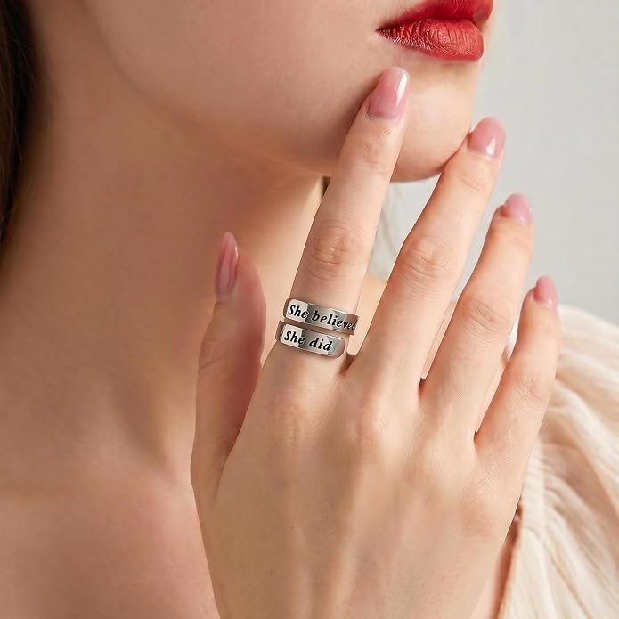 Inspirational Motivational Adjustable Ring Personalized Stainless Steel Spiral Wrap Twist Rings Encouragement Statement Graduation Jewelry Birthday Gifts for Women Teengirls.