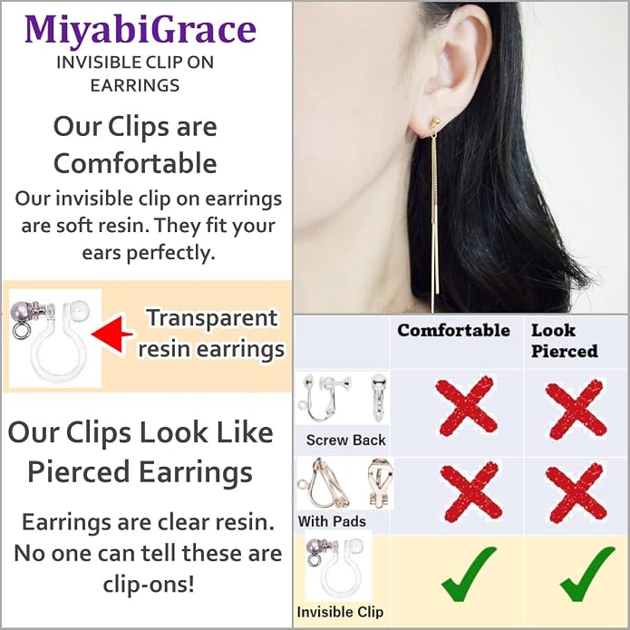 Dangle Silver Invisible Clip On Earrings for Women Not Pierced Gold Crystal Rhinestone Comfortable Hoop Fringe Long Chain Clip On Earrings