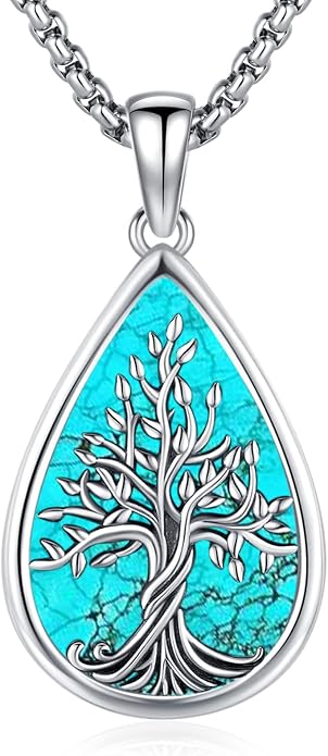 Jewelry Gifts - Tree of Life Necklace Sterling Silver Abalone Shell/Opal/Moonstone/Black Onyx/Turquoise/Malachite/Crystal Family Tree of Life Jewelry for Women Men