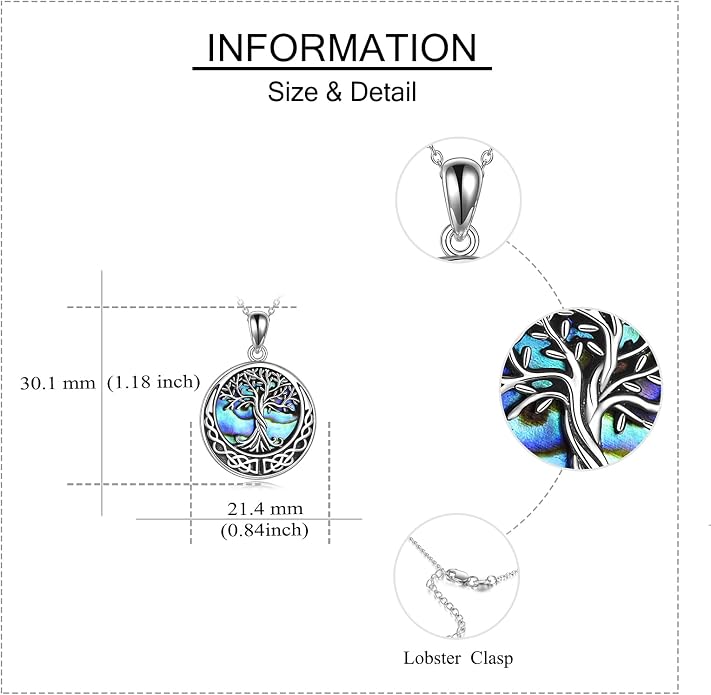 ONEFINITY Tree of Life Necklace 925 Sterling Silver Abalone Shell Celtic Knot Pendant Necklace for Women Jewelry
