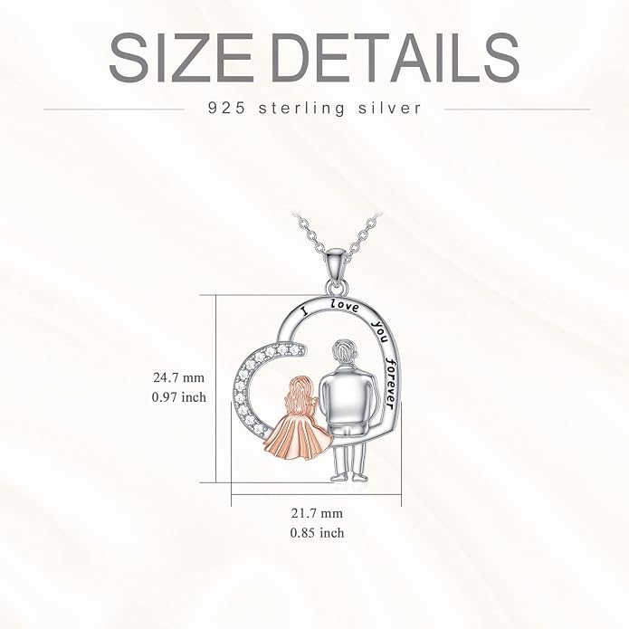 PROESS S925 Sterling Silver Daughter Heart Pendant Necklace from Dad Mom I Love You Forever Jewelry