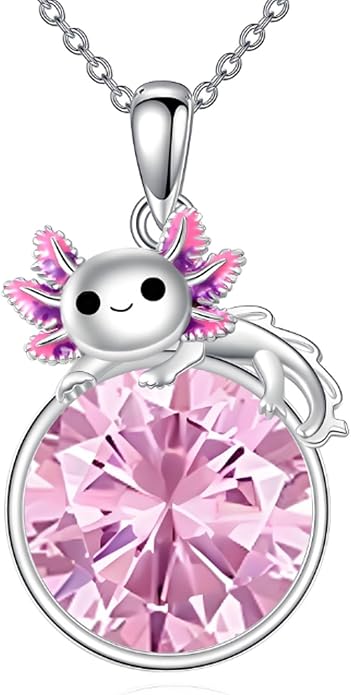 Birthstone Axolotl Necklace Sterling Silver Axolotl Pendant Cubic Zirconia Jewelry Birthday Gifts for Women Men