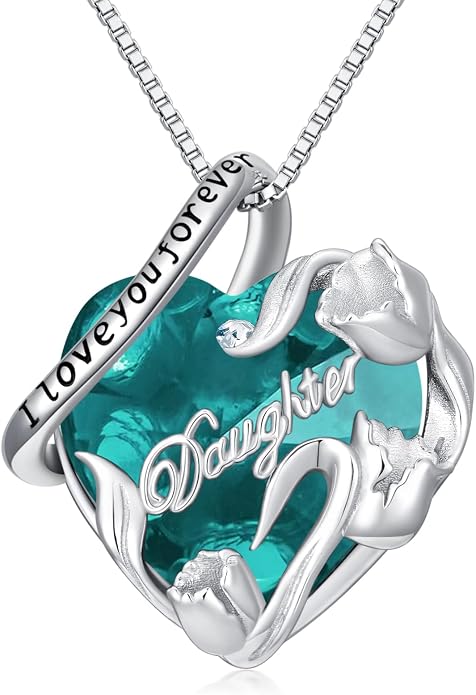 PROESS S925 Sterling Silver Daughter Heart Pendant Necklace from Dad Mom I Love You Forever Jewelry