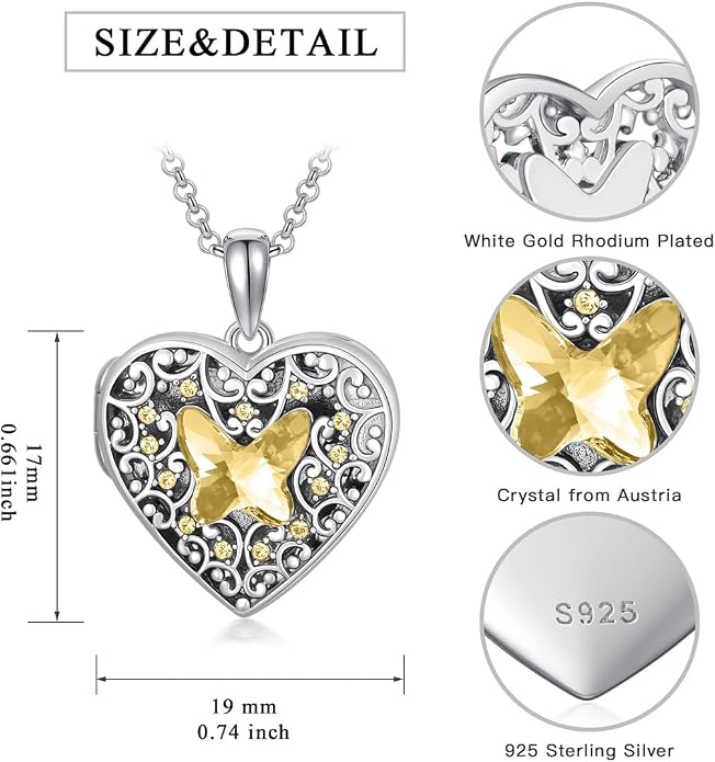 Dorunmo Personalized Locket Necklace 925 Sterling Silver that Holds Pictures Butterfly Birthstone Photo Heart Locket Custom Jewelry Congratulations New Beginnings New Job Gifts for Women
