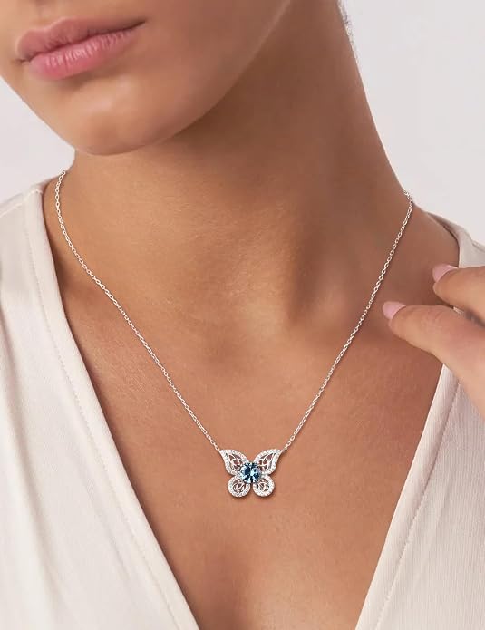 925 Sterling Silver Birthstone Necklaces for Women, Dainty Cute Dragonfly/Butterfly Pendant Necklace, Great Christmas/Anniversary Jewelry for Mother