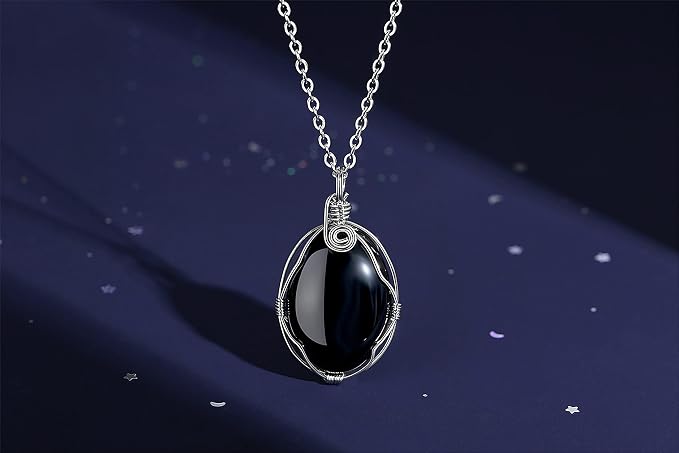 XIANNVXI Healing Crystal Necklace Wire Wrapped Oval Stone Gemstone Pendant Necklaces Natural Spiritual Reiki Witchcraft Quartz Jewelry for Women