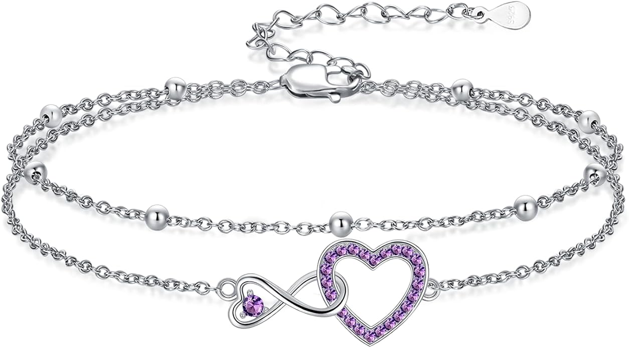 Anklet for Women 925 Sterling Silver Double Infinity Ankle Bracelet Waterproof Summer Jewelry Anniversary Birthday Gifts for Her