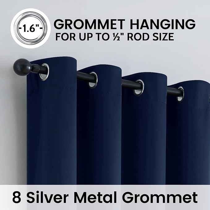 SimpleHome Navy Blue 100% Blackout Curtains Room Darkening Living Room 72 | Curtains for Bedroom,Thermal Insulated Grommet Window Drapes,Curtains for Living Room with Black Back,38 x 72 Inch,2 Panels