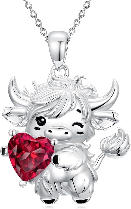 PELOVNY Teddy Bear Necklace for Women 925 Sterling Silver Bear/Highland Cow/Fox/Cat/Axolotl Birthstone Necklace Christmas Birthday Jewelry Gifts for Mom Daughter Wife Sister