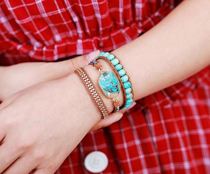 Women Wrap Bracelets Boho Natural Stone Jasper Turquoises Strand Bracelet Jewelry Collection