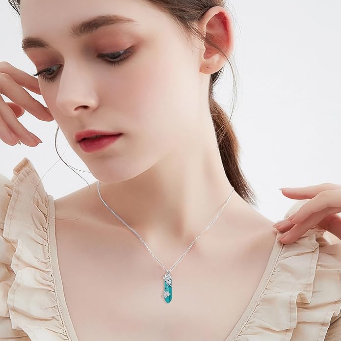 ROMANTICWORK Clover/AA/Ankh/Sun/Compass Necklace Sterling Silver Moss Agate Turquoise Butterfly/Dragonfly/Bee Pendant Jewellery Christmas Birthday Gifts for Women