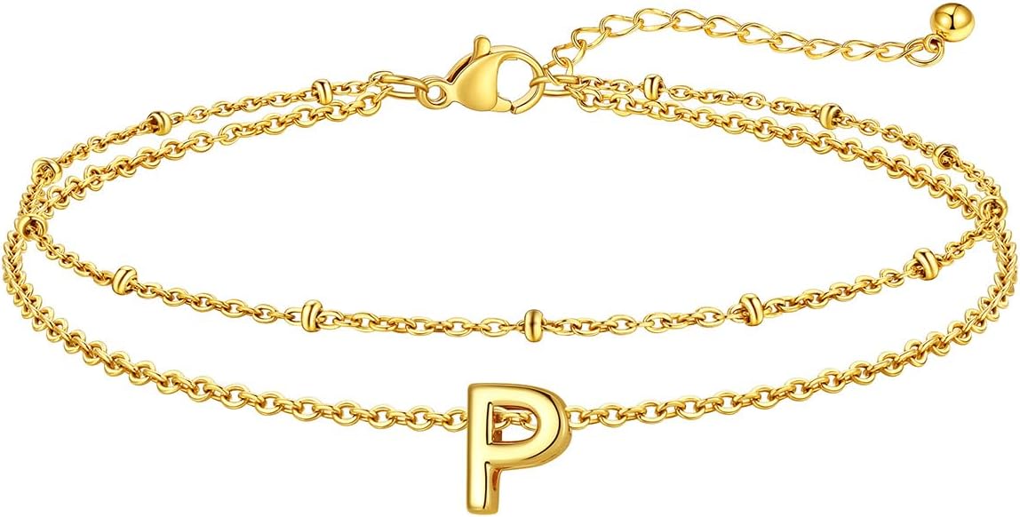 FaithHeart Initial Ankle Bracelets for Women, Waterproof 14k Gold Plated Initial Anklets Non Tarnish Stainless Steel Cute Layered Anklet Summer Beach Jewelry