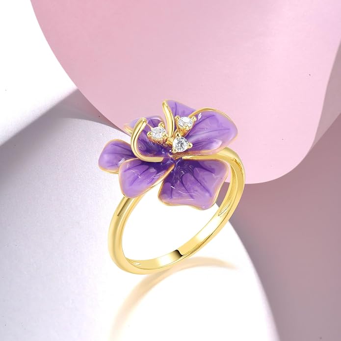 Santuzza 925 Sterling Silver Enamel Flower Statement Ring for Women