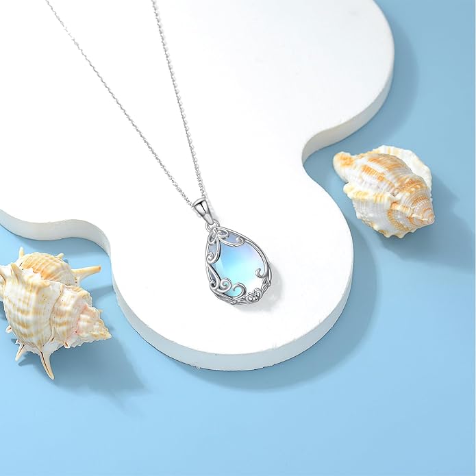 HPQQ Teardrop Necklace 925 Sterling Silver Filigree Gemstone Pendant Necklace Fine Jewelry Birthday Mother's Day Gifts for Women Her Mom