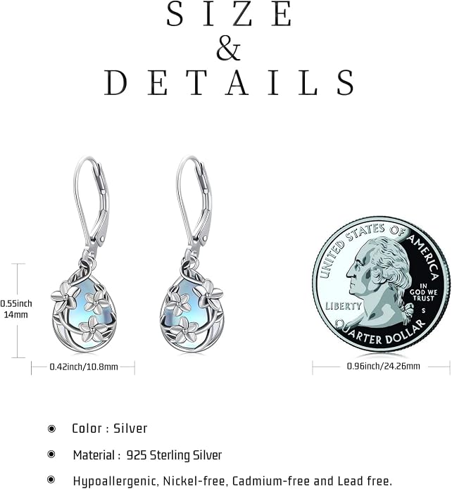 Flower Earrings 925 Sterling Silver Flower Teardrop Leverback Dangle Earrings Jewelry Gifts for Women Girls