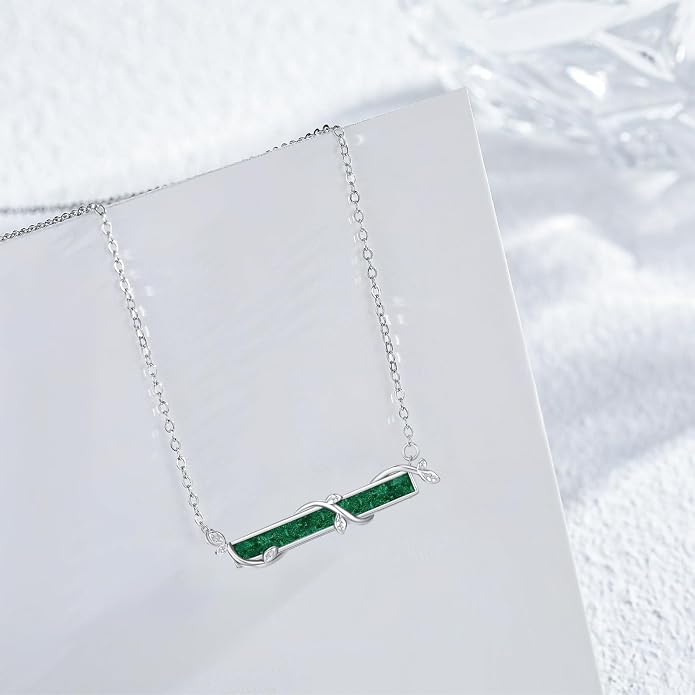 Bar Opal Leaf Necklace For Women S925 Sterling Silver White Opal Pendant with Leaf Charm Bar Pendant Jewelry Gift For Mom Daughter Wife