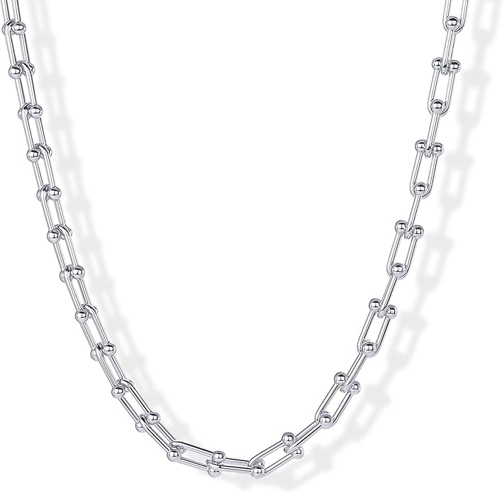 PAVOI 14K Gold Plated Chunky Chain Choker Necklaces for Women | Gold Statement Graduated Link Chain Necklace | Bold Oval Link Barbell Links Paperclip Chains
