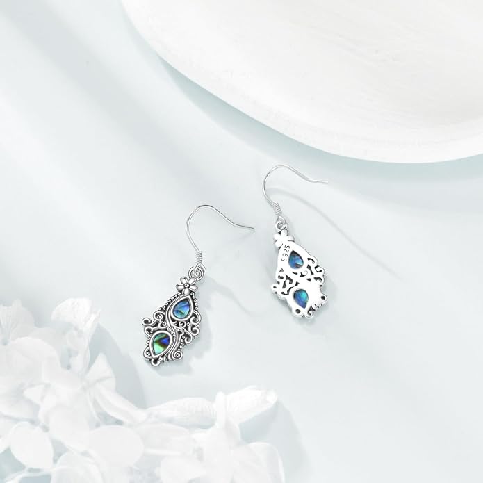 Abalone Shell Dangle Drop Earrings for Women 925 Sterling Silver Filigree Bohemian Earrings Jewelry Gift