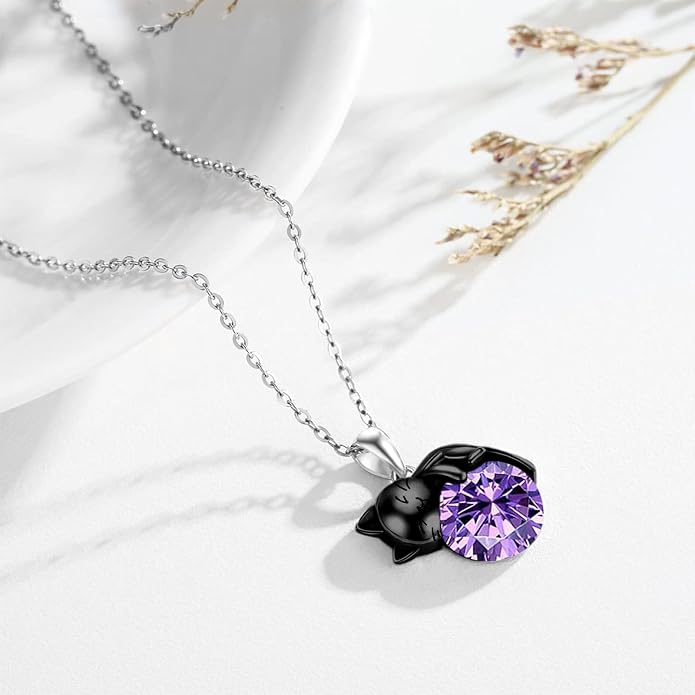 Cat Necklace Sterling Silver Cat Zircon Pendant Gothic Jewelry for Women Animal Lovers Gifts