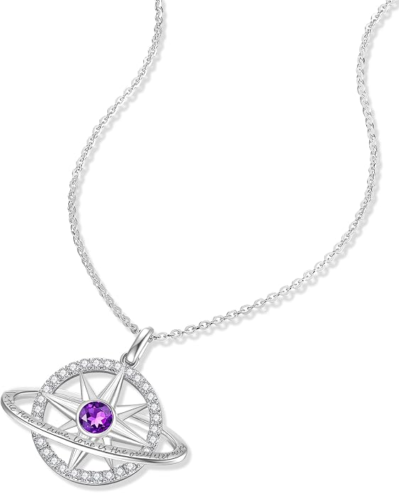 FANCIME Stellar Promise Birthstone Necklace for Women White Gold Plated Sterling Silver Planet Star Pendant Fine Jewelry Anniversary Birthday Mothers Day Gifts for Women Wife Friend Her