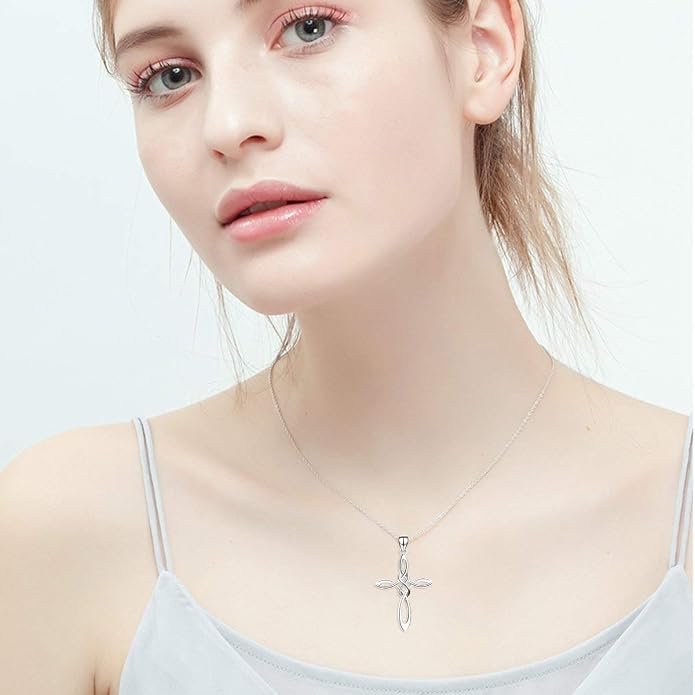 LUHE Celtic Knot Cross Necklace Sterling Silver Birthstone Polished Religious Infinity Celtics Jewelry Gifts for Women