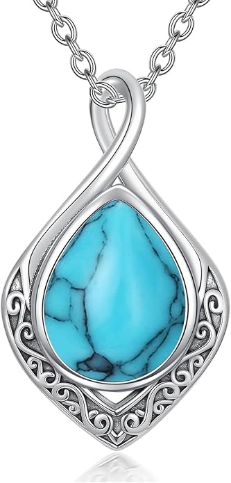 PELOVNY Celtic Knot Necklaces for Women 925 Sterling Silver Gemstone/Birthstone Teardrop Infinity Necklace Irish Celtic Pendant Jewelry Gifts for Mom Daughter Wife
