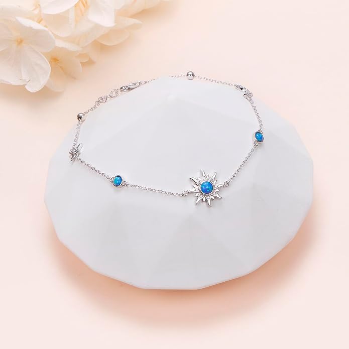 Alphm Anklet for Women S925 Sterling Silver Adjustable Foot Evil Eye Starfish Heart Bead Butterfly Celtic Knot Cross Multilayer Layered Ankle Bracelet Jewelry