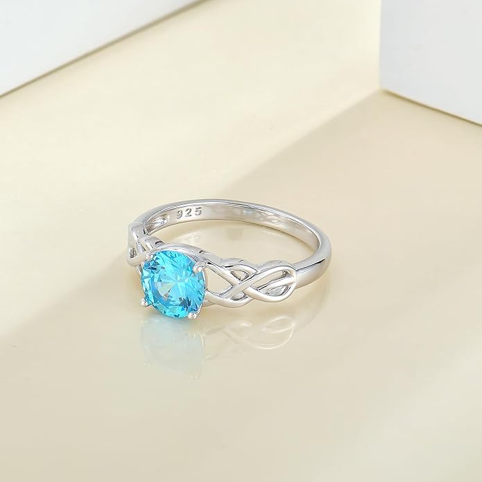 STARCHENIE Celtic Knot Promise Ring for Women 925 Sterling Silver Engagement Wedding Band with Birthstone (Size 5-10)