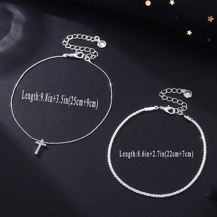 Yalice 925 Sterling Silver Ankle Bracelets for Women Dainty 14K Gold Plated Anklets Set Shiny Waterproof Ankle Chain Cross Beach Foot Jewelry Gifts