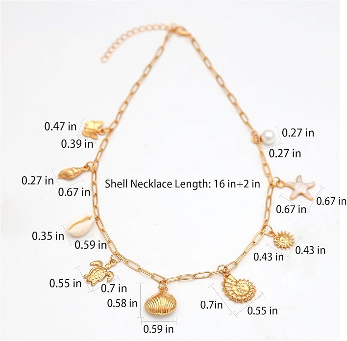 14K Gold Plated Paper Clip Chain Link Necklace Satellite Cross Key Starfish Turquoise Heart Necklace for Women