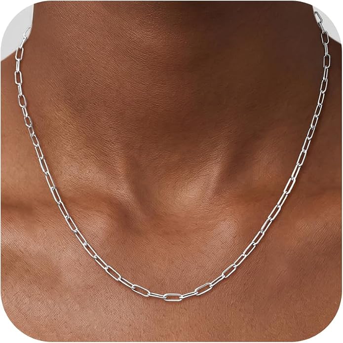 S925 Sterling Silver Necklace for Women, 4mm Sterling Silver Paperclip Chain Necklace Thick Sturdy Colourfast Necklaces Jewelry for Women 16/18/20/22 Inch