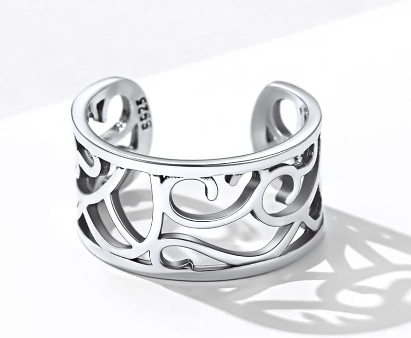 SILVERCUTE Toe Ring, Chic 925 Stamped Toe Ring, Band/Leaf Toe Ring, Sterling Silver Open Adjustable Toe Ring Set, Adjustable Pinky Rings