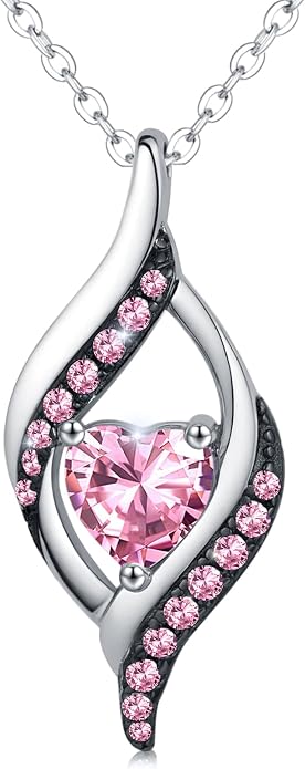 KiiKii Birthday Gifts for Women Birthstone Necklace Platinum Plated 925 Sterling Silver Forever Love Heart Pendant Meaningful Jewelry Gifts for Wife Mom