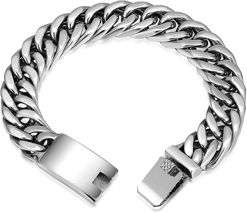 ROWIN&CO Stainless Steel Cuban Link Bracelet for Men Metal Wrist Bracelets Black/18K Gold Plated/Rainbow Wristchain for Male Women, Hip hop Jewelry Thick Bracelet Chain, W: 16mm, L: 8"/8.5"/ 9.5"