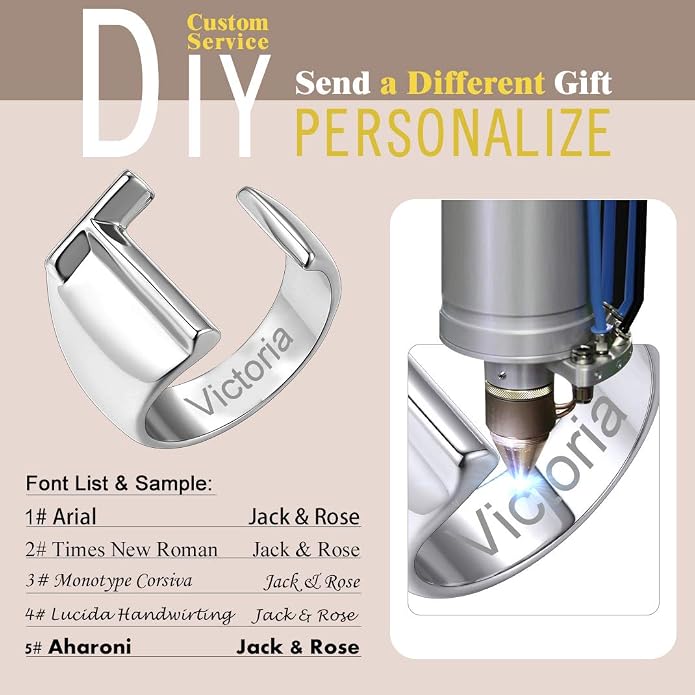 KeyStyle Bold Initial Letter Rings Adjustable, GoldChic Jewelry Women Gold Statement Ring Personalized Engraved Women’s Open Signet Ring for Party (Gold, White Gold, Black)