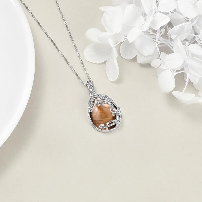YAFEINI 925 Sterling Silver Moonstone Necklace Filigree Teardrop Pendant Necklace Jewelry for Women Girls