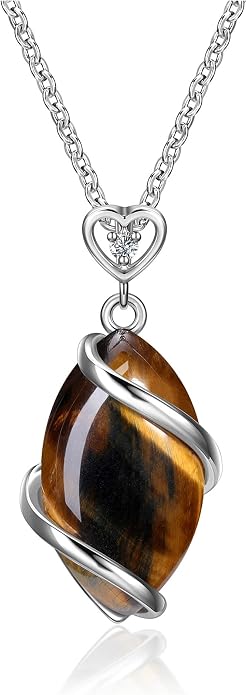 Jovivi Amethyst Rose Quartz Stone Necklace for Women Men, Full Wire Wrapped Natural Gemstone Reiki Healing Crystal Pendant Jewelry