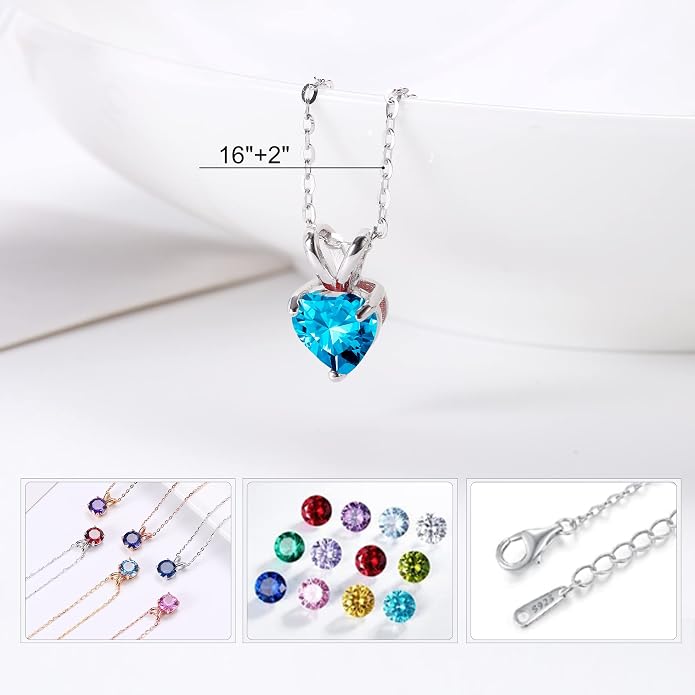 SMILEST Dainty Heart Birthstone Necklace for Women, 925 Sterling Silver Necklace Sparkling Heart Pendant, Anniversary Birthday Gifts for Women Mom Wife Daughter Girlfriend Grandma