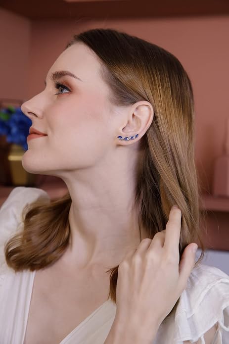 Twist Sterling Silver Ear Climbers & Crawlers - Birthstone & Synthetic Gemstone Earrings for Women