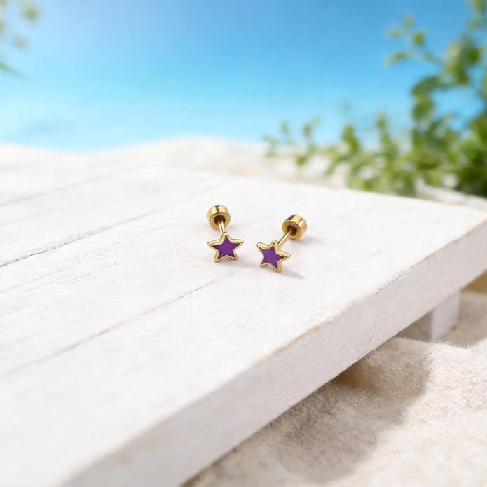 JMLOON 12 Pairs Enamel Flat Back Stud Earrings Surgical Stainless Steel Round Heart Star Square Hexagon Screw Back Stud Earrings