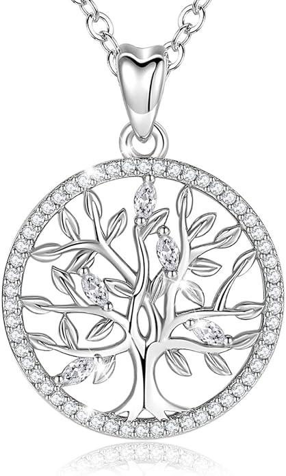 AEONSLOVE Tree of Life Necklace 925 Sterling Silver, Family Tree of Life Pendants Jewelry Gifts for Women Wife Mother, 18 Inch Chain