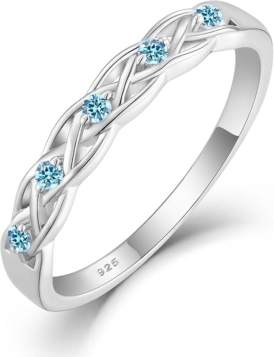 Infinity Celtic Knot Ring 925 Sterling Silver Twisted Knot Birthstone Ring Statement Rings for Women Size 5-10