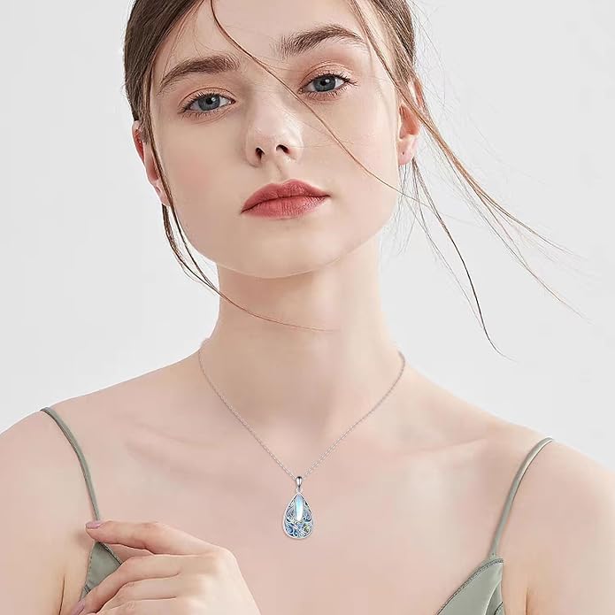 ONEFINITY Filigree Moonstone Necklace 925 Sterling Silver Bohemian Irish Celtic Necklace Abalone Shell Filigree Jewelry Gifts For Women
