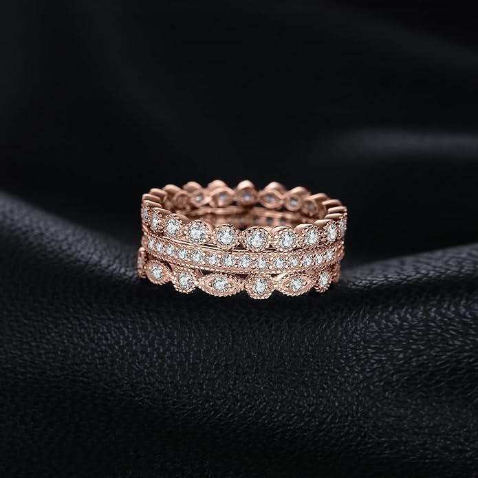 JewelryPalace 14K Gold Plated 925 Sterling Silver Rings for Women, Cubic Zirconia Promise Rings for Her, Stackable Wedding Bands Rings for Women Set Size 4-12