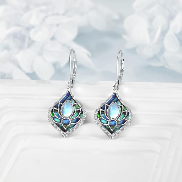 Lotus Earrings Sterling Silver Lotus Flower Dangle Drop Earrings Yoga Jewelry Gifts for Women