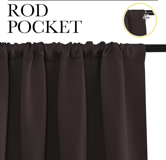 NICETOWN Window Curtains for Bedroom, Toffee Brown, 2 Panels, W42 x L48 -Inch, Home Decoration Thermal Insulated Rod Pocket Blackout Blinds & Drapes for Small Windows