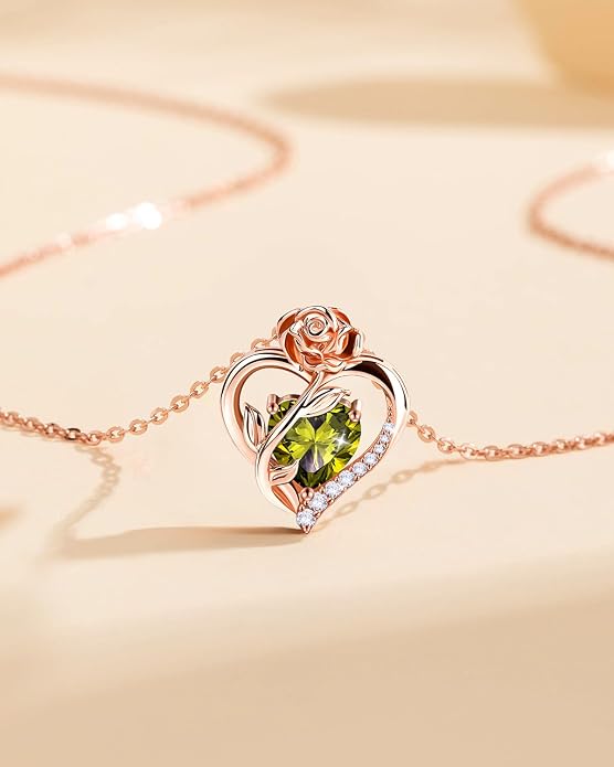 Anniversary Birthday Gifts for Women - Heart Birthstone Necklace: 925 Sterling Silver Rose/White/Yellow Gold Pendant Necklaces Gold Jewelry Gift for Wife Girlfriend Mom Daughter Grandma